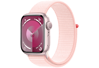 Apple Watch Series 9 (GPS) - 41 mm - aluminium rose - montre intelligente avec boucle sport - deux couches de matières textiles tissées - rose pâle - 64 Go - Wi-Fi, UWB, Bluetooth - 31.9 g